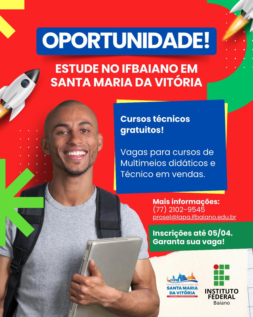 As inscrições para os cursos técnicos gratuitos do IFBaiano de Santa Maria da Vitória estão abertas.