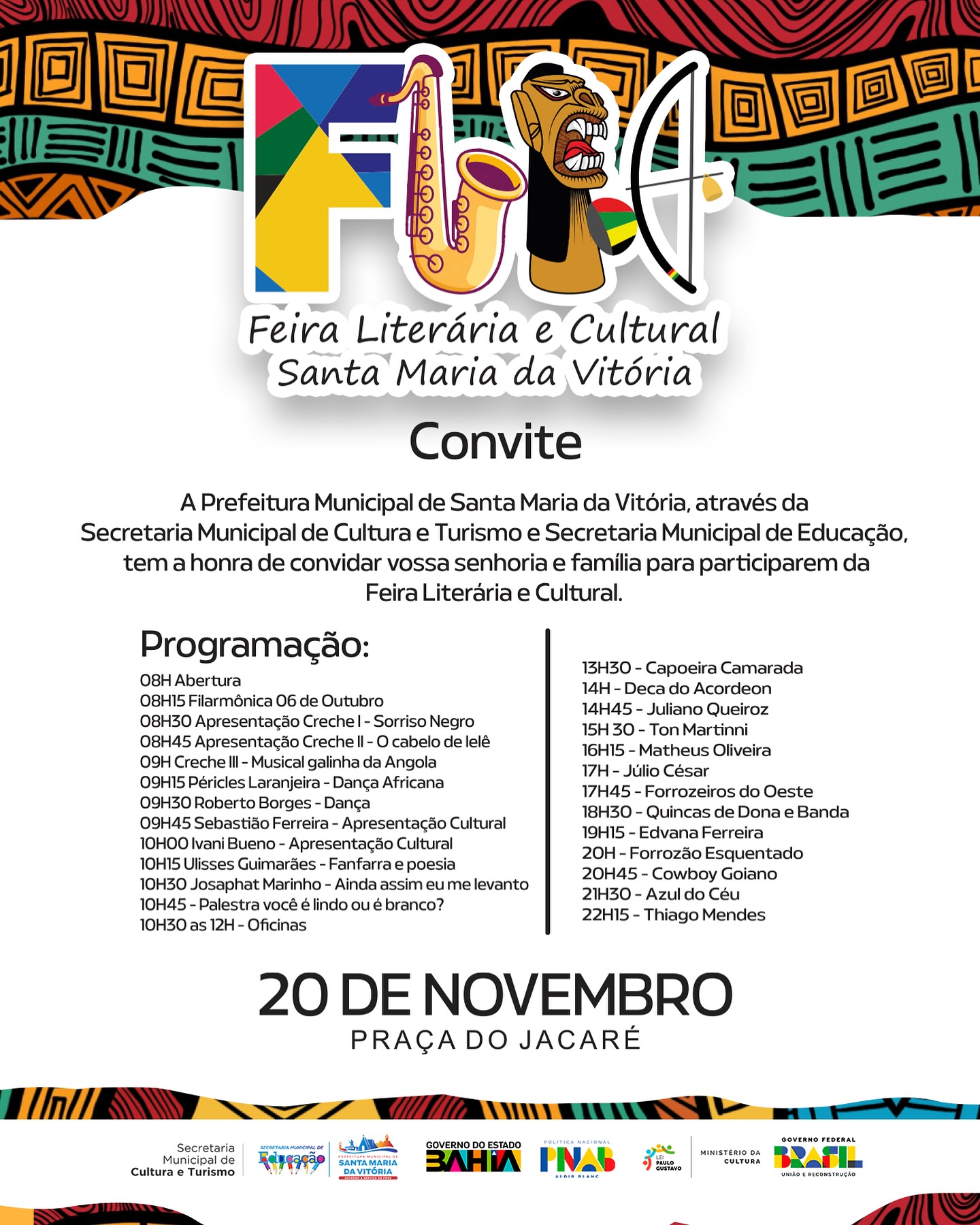 Confira a programação completa da FLIC - Feira Literária e Cultural de Santa Maria da Vitória!