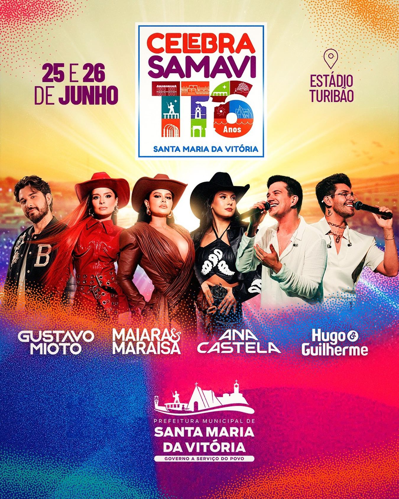 Nos dias 25 e 26 de junho, vamos celebrar os 116 anos de Santa Maria da Vitória com um verdadeiro espetáculo de música, cultura e alegria no Estádio Turibão!