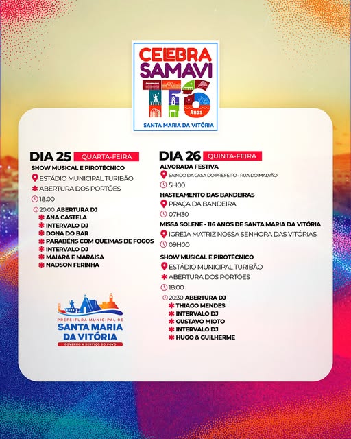 O maior aniversário da história de Santa Maria da Vitória chegou!