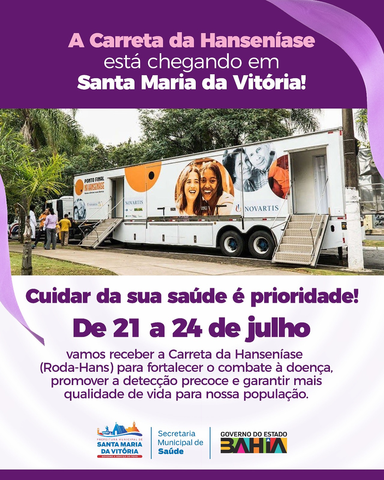 A Carreta da Hanseníase está chegando em Santa Maria da Vitória!