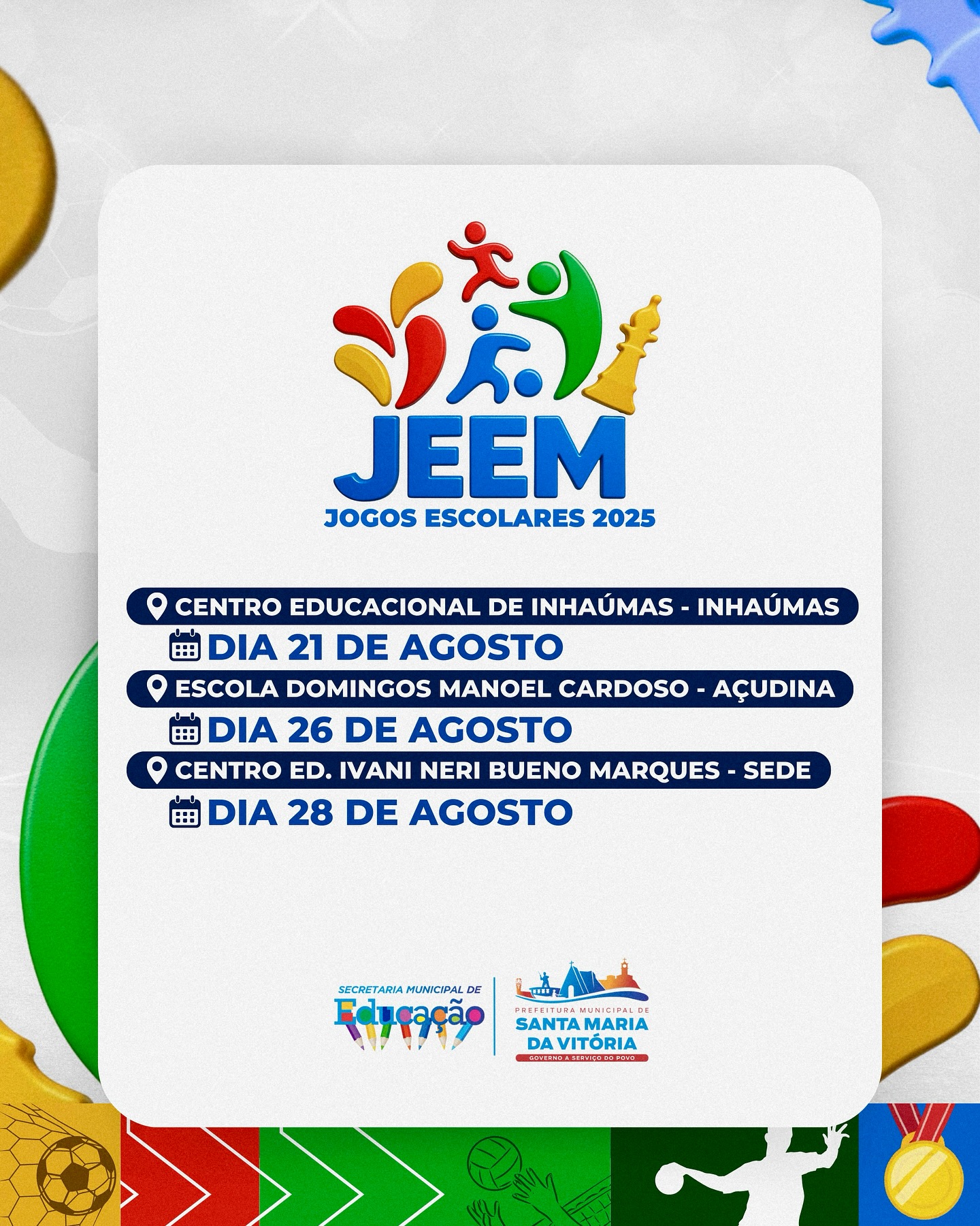 A Secretaria Municipal de Educação está preparando mais uma edição inesquecível dos Jogos Escolares de Santa Maria da Vitória.