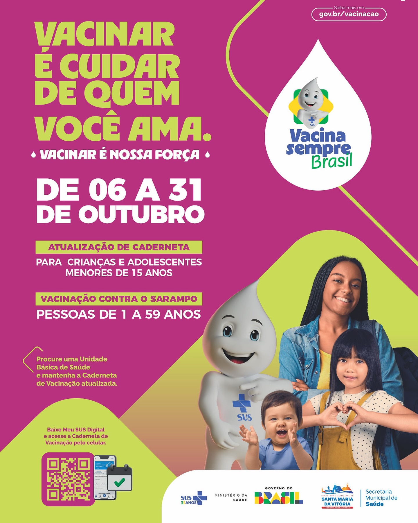 De 06 a 31 de outubro, acontece a Campanha Nacional de Vacinação